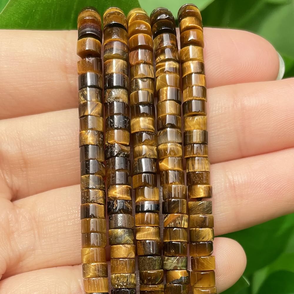 NITOPUPU 150Pcs 4×2mm Natural Yellow Tiger Eye Spacer Stone Beads for Jewelry Making Supplies, Loose Semi Flat Round Gemstone Tube Beads for Bracelets DIY Crafts