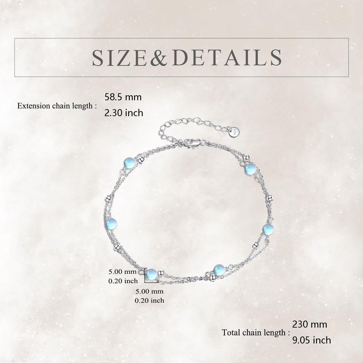 CRMAD Moonstone Bracelet for Women Sterling Silver Beach Jewelry Gift for Women (moonstone, bracelet 7+2'')