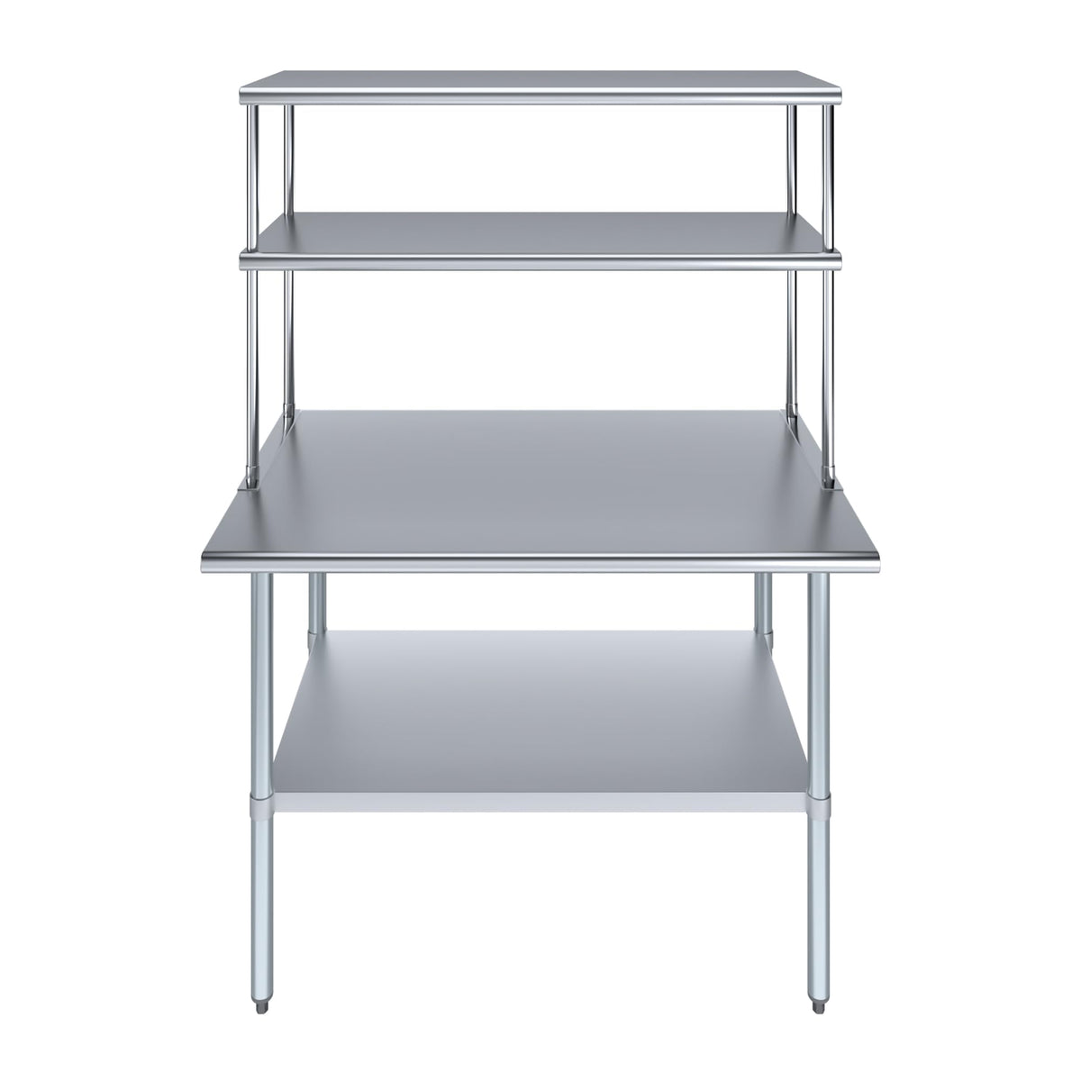 48" x 30" Commercial Stainless Steel Prep Table with 12" x 48" Double Overshelf | NSF Certified Workstation for Kitchen, Bakery, or Utility Use