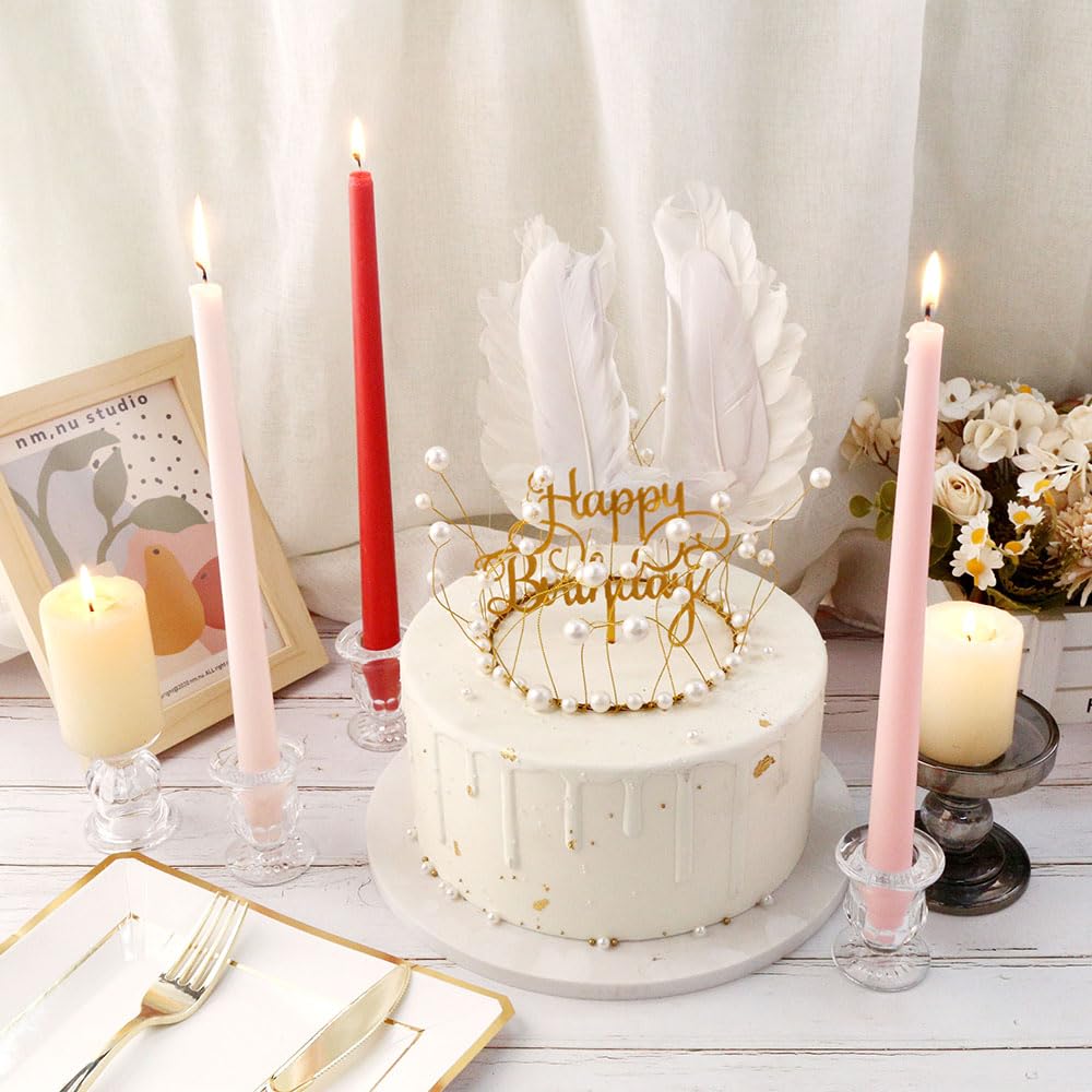 BTGLLAS Glass Taper Candle Holder Set of 24 - Clear Crystal Candlestick Holders for Tapered Candles, Elegant Candle Stick Holder Set for Wedding Party Christmas Thanksgiving Festival (24, Transparent)