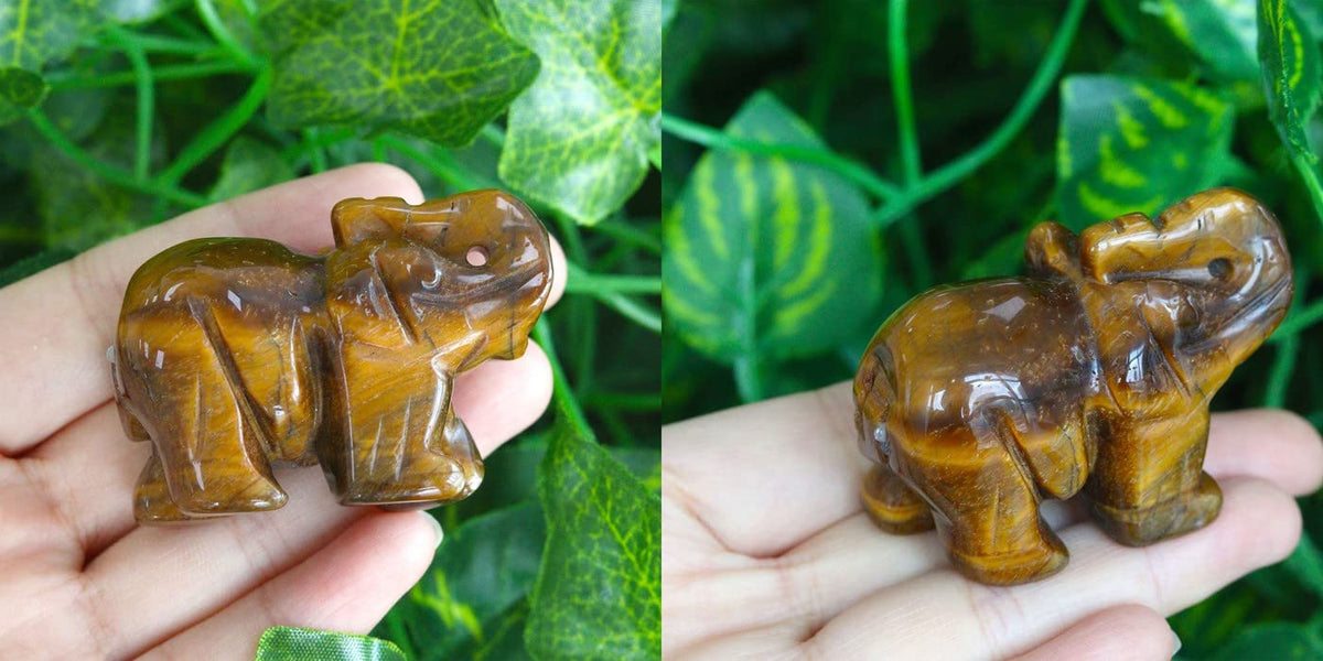 2" Tigers Eye Elephant Decor Healing Crystal Cute Polished Natural Stone Hand-Carved Big Sculpture Statue Figurines Gemstone Energy Hippie Home Room Office Desk Decoration Gifts for Women Men