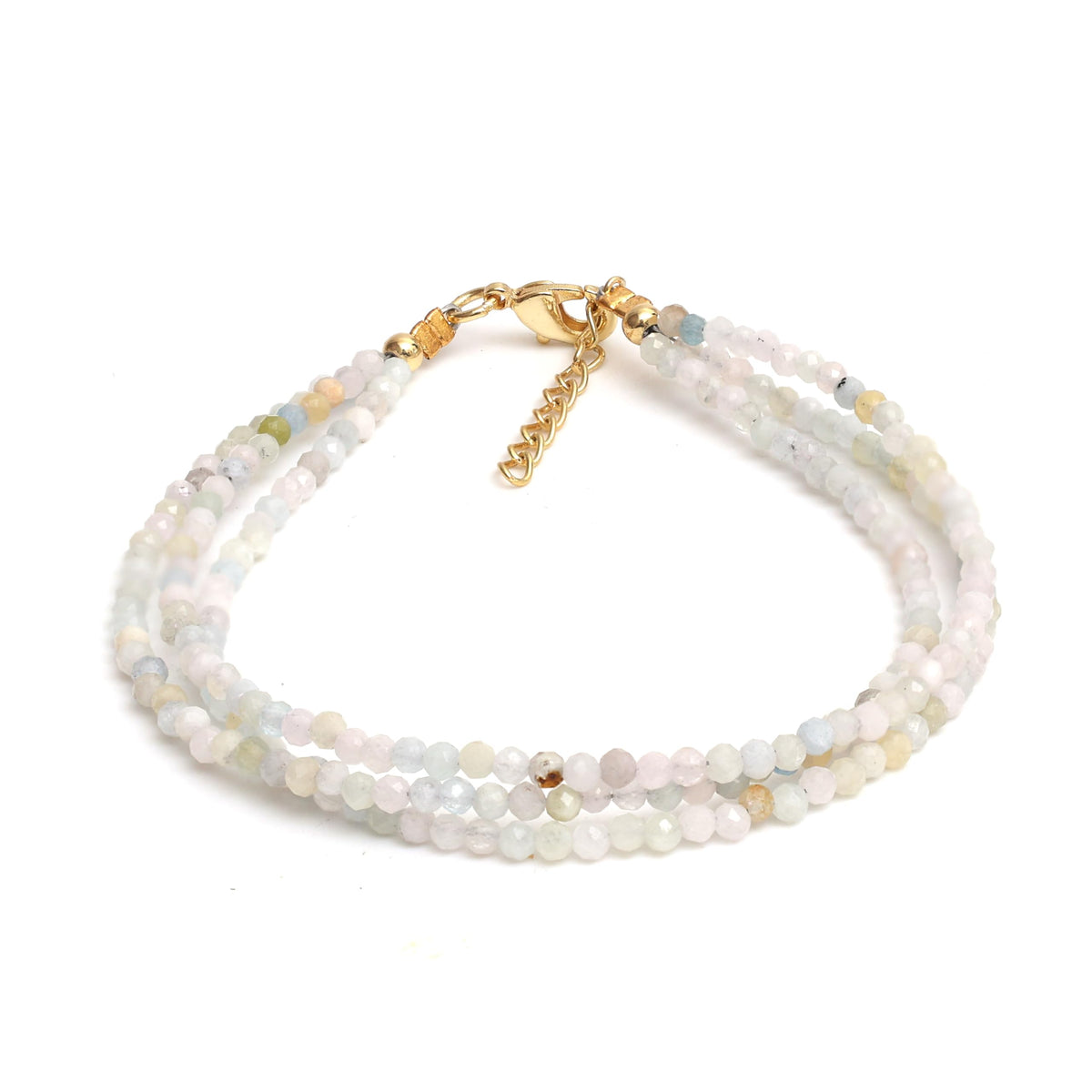 Gempires Morganite Beaded Bracelets Multi Strand Handmade Bracelet Lightweight Wrist Jewelry Hypoallergenic 8 Inch Gold Plated Trendy Western Jewerly For Women