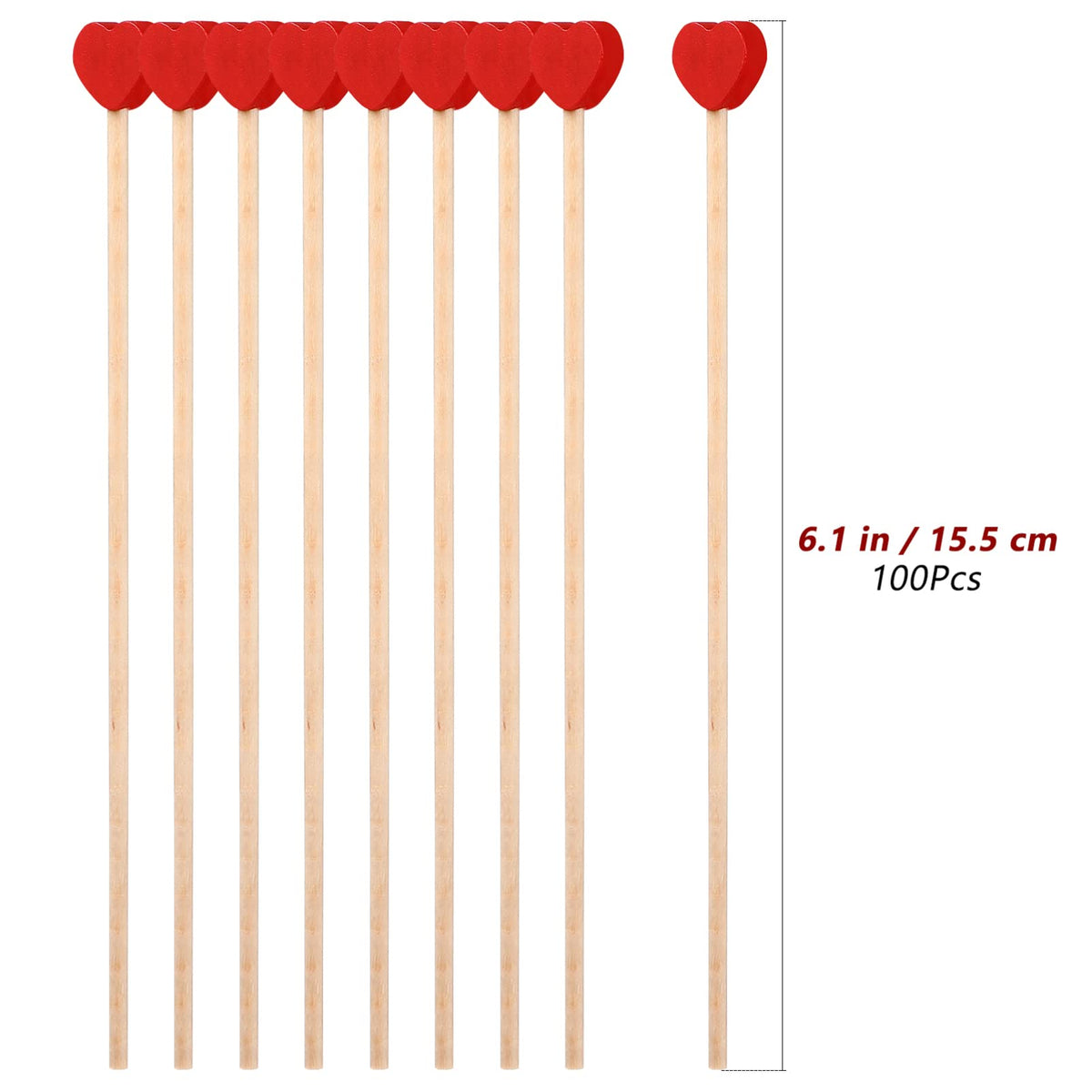 Operitacx 100 Pcs Wooden Coffee Stirrers Red Heart Stir Sticks Disposable Cocktail Stirrers Drink Stir Sticks for Wine Milk Coffee Cocktail 6.1 Inch Straws
