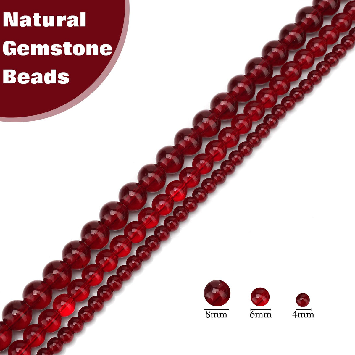 Vinswet 90pcs 4mm Garnet Natural Stone Beads Round Genuine Real Stone Beading Loose Gemstones DIY Smooth Bead for Bracelet Necklace Earrings Jewelry Making