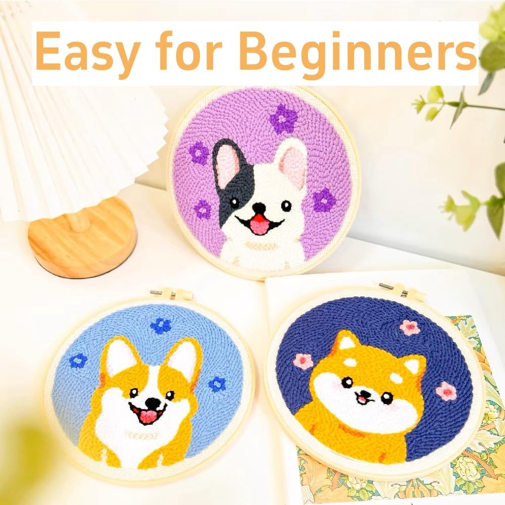 Punch Needle Kits Cute Baby Orange Highland Cow in Daisy Flowers Easy for Beginners DIY Punch Needle Yarn Starter Embroidery Set for Craft Lovers with Printed Pattern and Hoop for Home Decor 20x20cm
