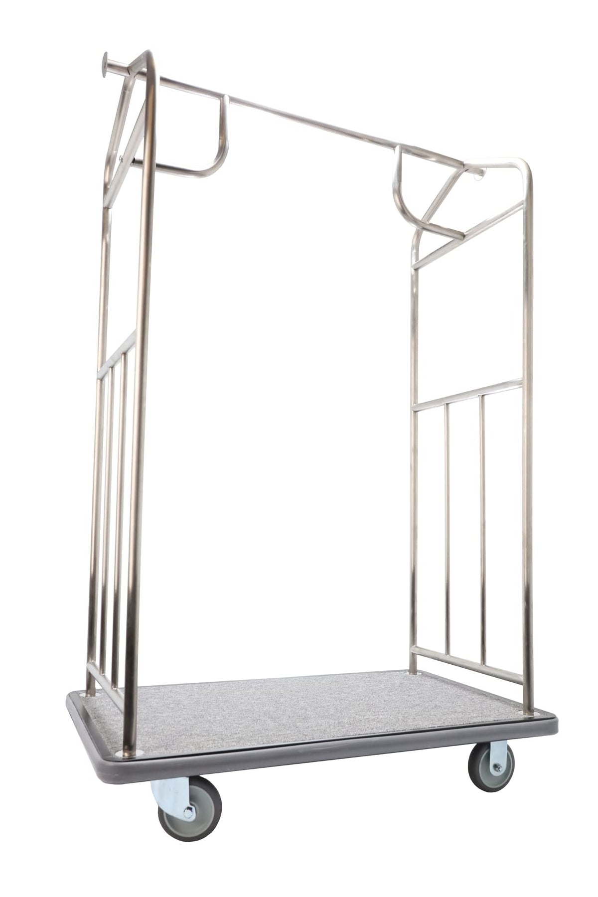 Wholesale Hotel Products Brushed Stainless Steel Luggage Cart – 800lb Capacity – Bellman Cart w/ 5” Rubber Wheels, for Hotel, Resorts, Condos, Commercial Use (Value Valet Series)