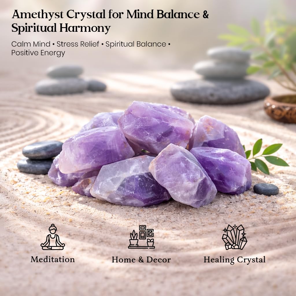 Crocon 1LB Amethyst Rough Bulk Natural Stone Raw stone Tumbling Cabbing Polishing Mining Chakra Balancing Reiki Healing Good Luck Home Office Decor