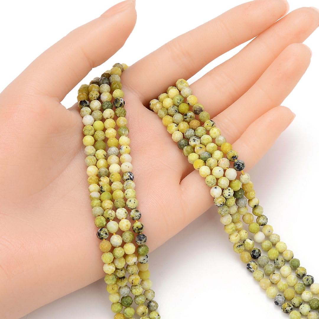 Adabele 30 Inch Natural Yellow Turquoise Healing Gemstone 4mm (0.16 Inch) Tiny Small Faceted Round Loose Beads Stone Spacer (160-180pcs) for Craft Jewelry Making GK4-17