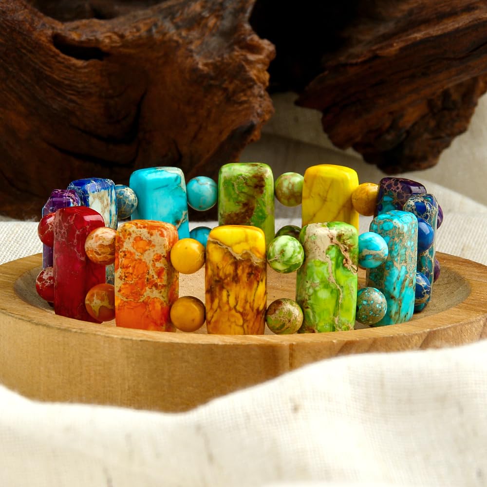 Yomisa Chakra Bracelets for Women,Healing Meditation 7 Chakras Stone Beaded Bracelet for Womens,Natural Handmade Boho Friendship Bracelets Bohemian Western Jewelry Rainbow Stretch Bead Bracelet Gifts