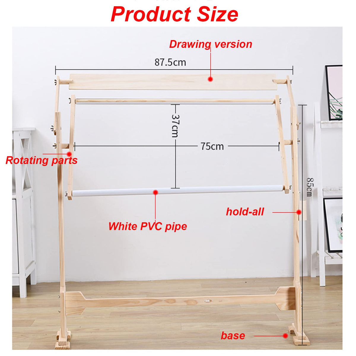 Adjustable Embroidery Stand, Wooden Frame Cross Stitch Floor Stand 360° Rotated Needlework Stand Holder Lap Table Craft Sewing Tool with Scroll Frame