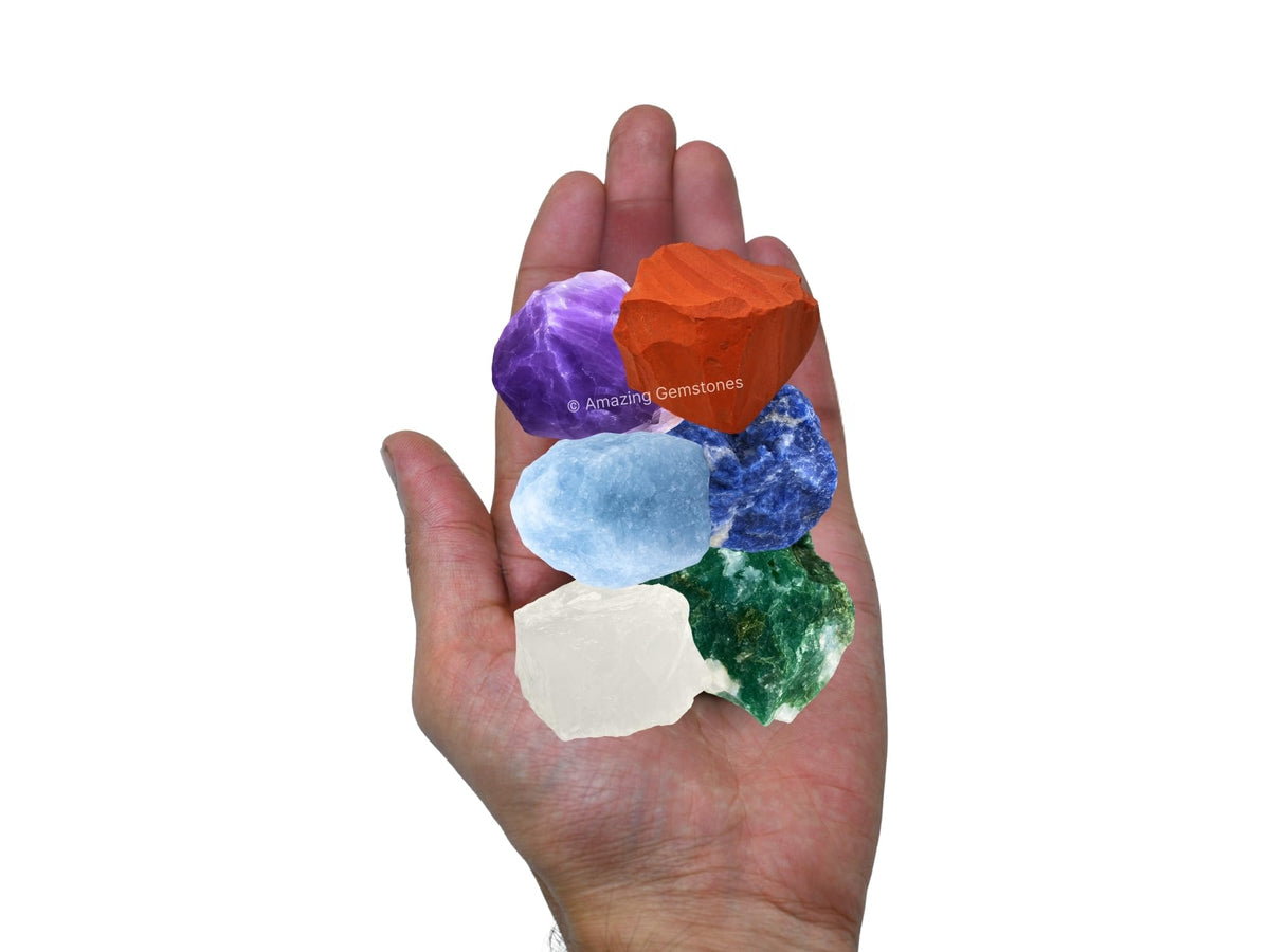 Amazing Gemstone Crystals for Diabetes Support, Set of 6 Moss Agate, Blue Calcite, Sodalite, Clear Quartz, Red Jasper and Amethyst Healing Crystals and Stones