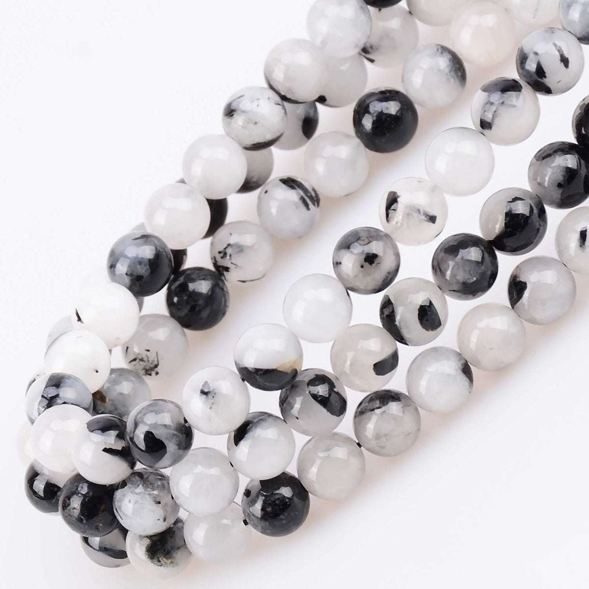 100Pcs Natural Crystal Beads Stone Gemstone Round Loose Energy Healing Beads with Free Crystal Stretch Cord for Jewelry Making (Tourmaline Quartz, 8MM)