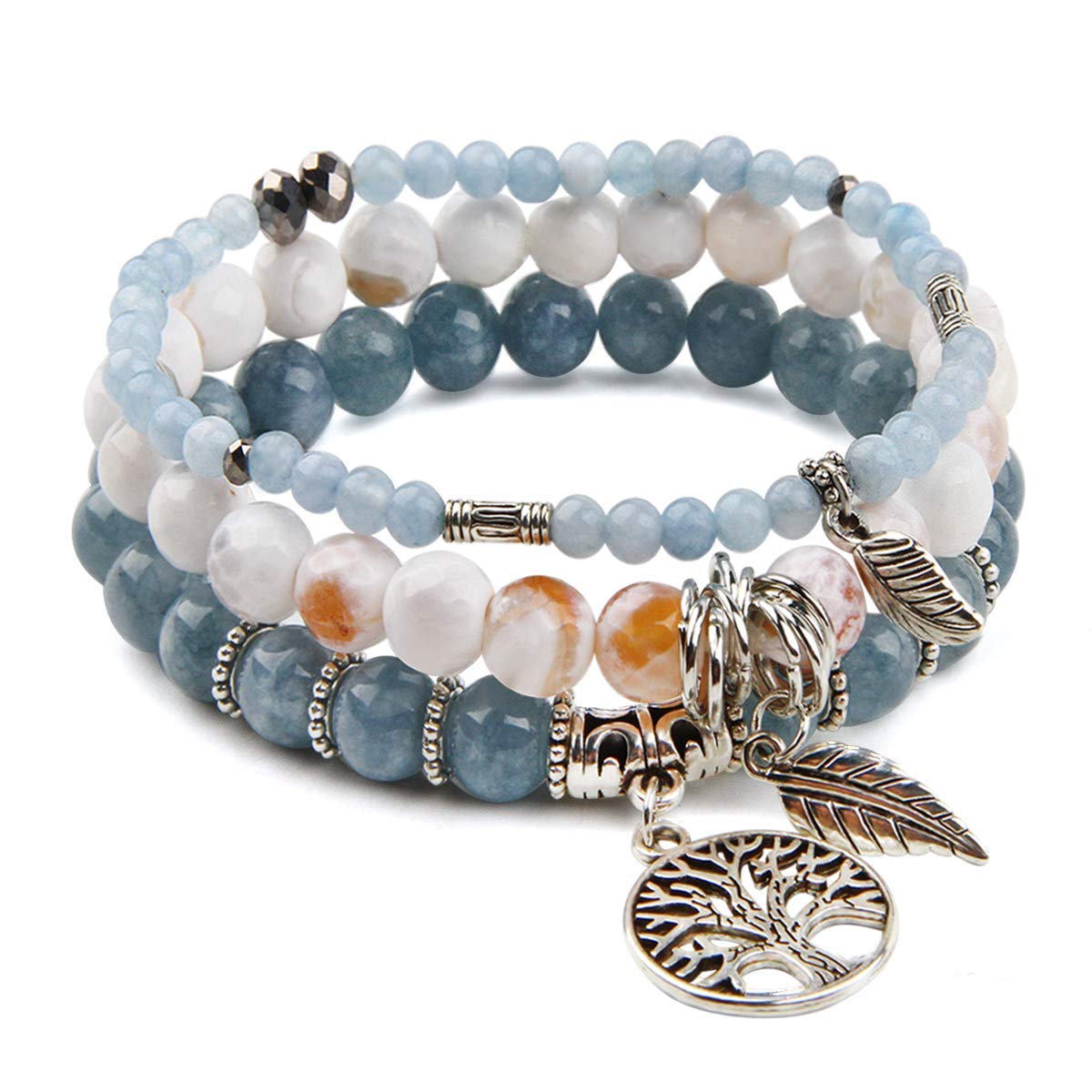 Jardme Healing Crystal Bracelets for Women, 8mm Beaded Natural Stone Stretch Chakra Bracelets Tree of Life Bracelet Jewelry Gifts for Women