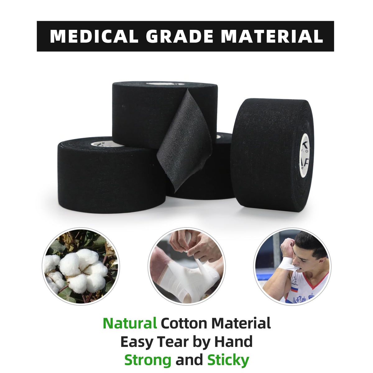 OK TAPE Athletic Sports Tape Bulk（12-Rolls) -180yds Very Strong Tape for Athlete & Sport Trainers & First Aid Injury Wrap, Perfect for Fingers Ankles Wrist on Bat, Hockey Stick - White