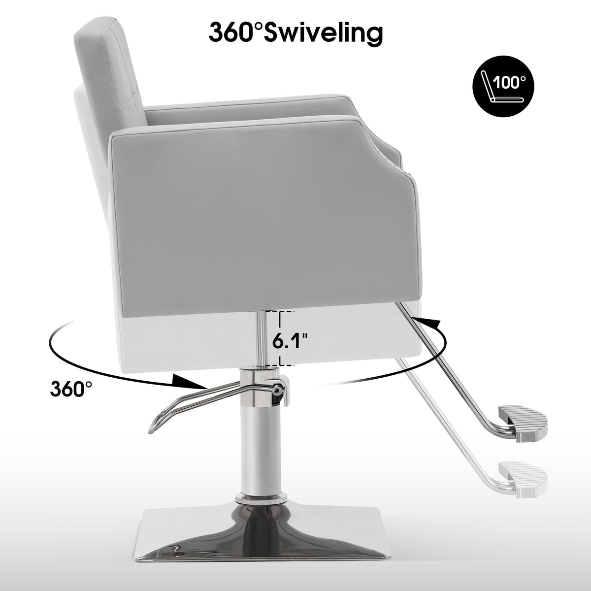 BarberPub Classic Salon Chair for Hair Stylist,Hydraulic Barber Styling Chair,Beauty Salon Spa Equipment 8818 (Grey)