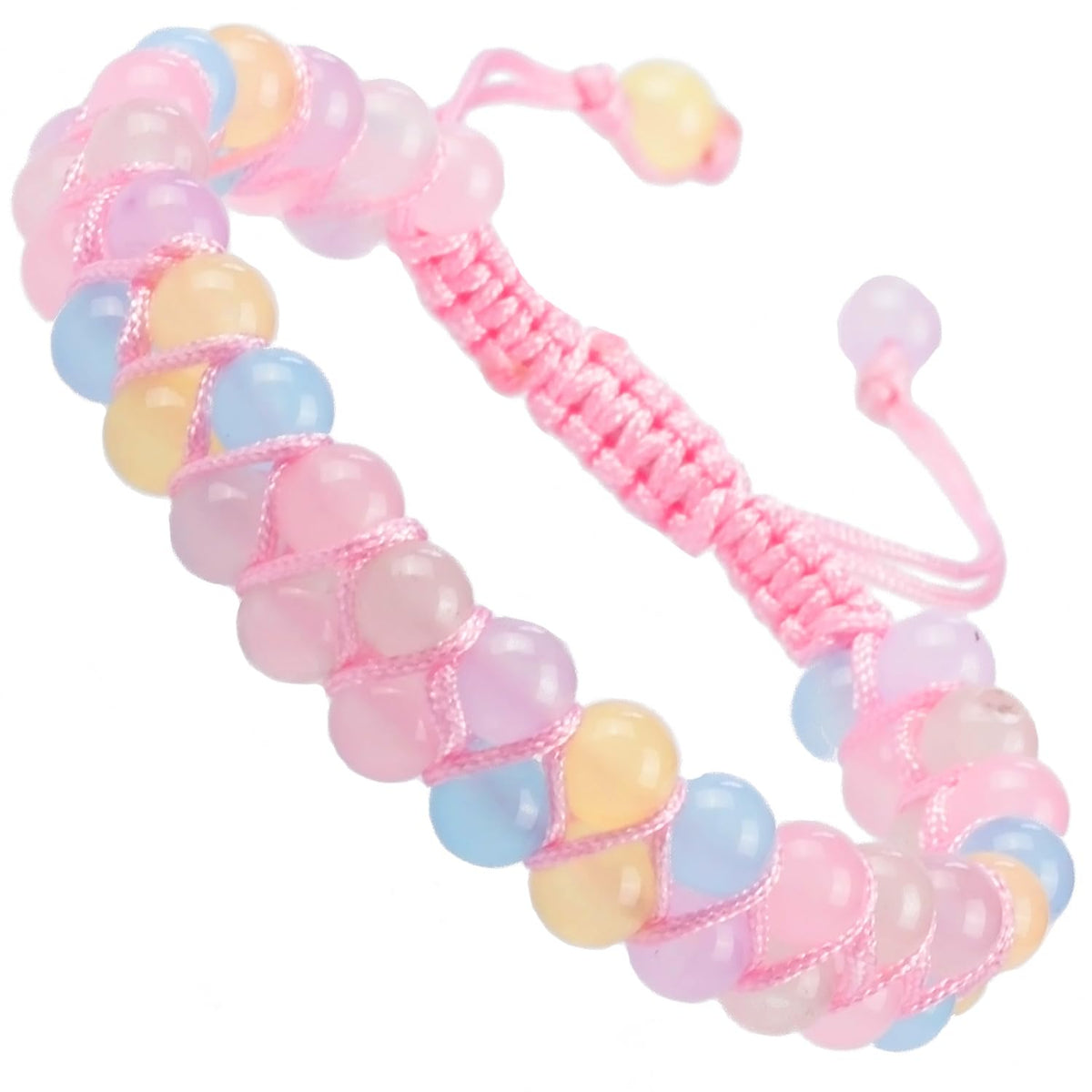 MASSIVE BEADS Natural Chakra Healing Power Crystals Macrame Bracelet Yoga Double Layer Stone Beads Gemstone Meditation Relax Anxiety Bangle for Unisex Women Men (Morganite, 6mm)