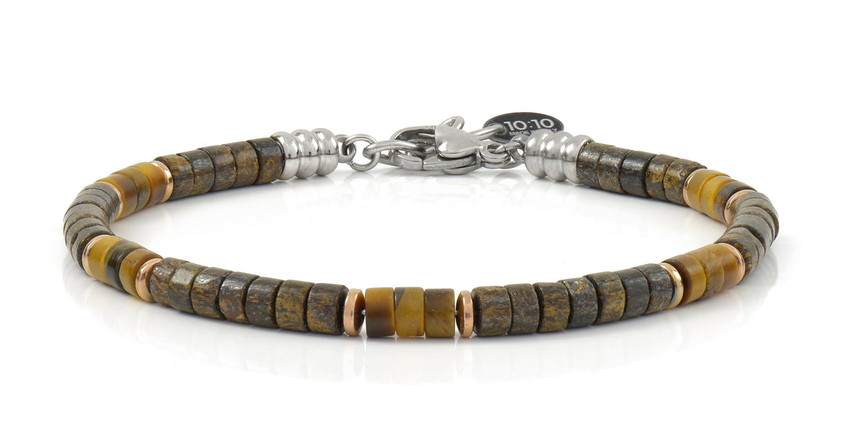 10:10 Beaded Bracelet for Men and Women – Natural Gemstone Bracelet and Stainless Steel – Adjustable, Durable and Elegant – Made in Italy (Bronzite)