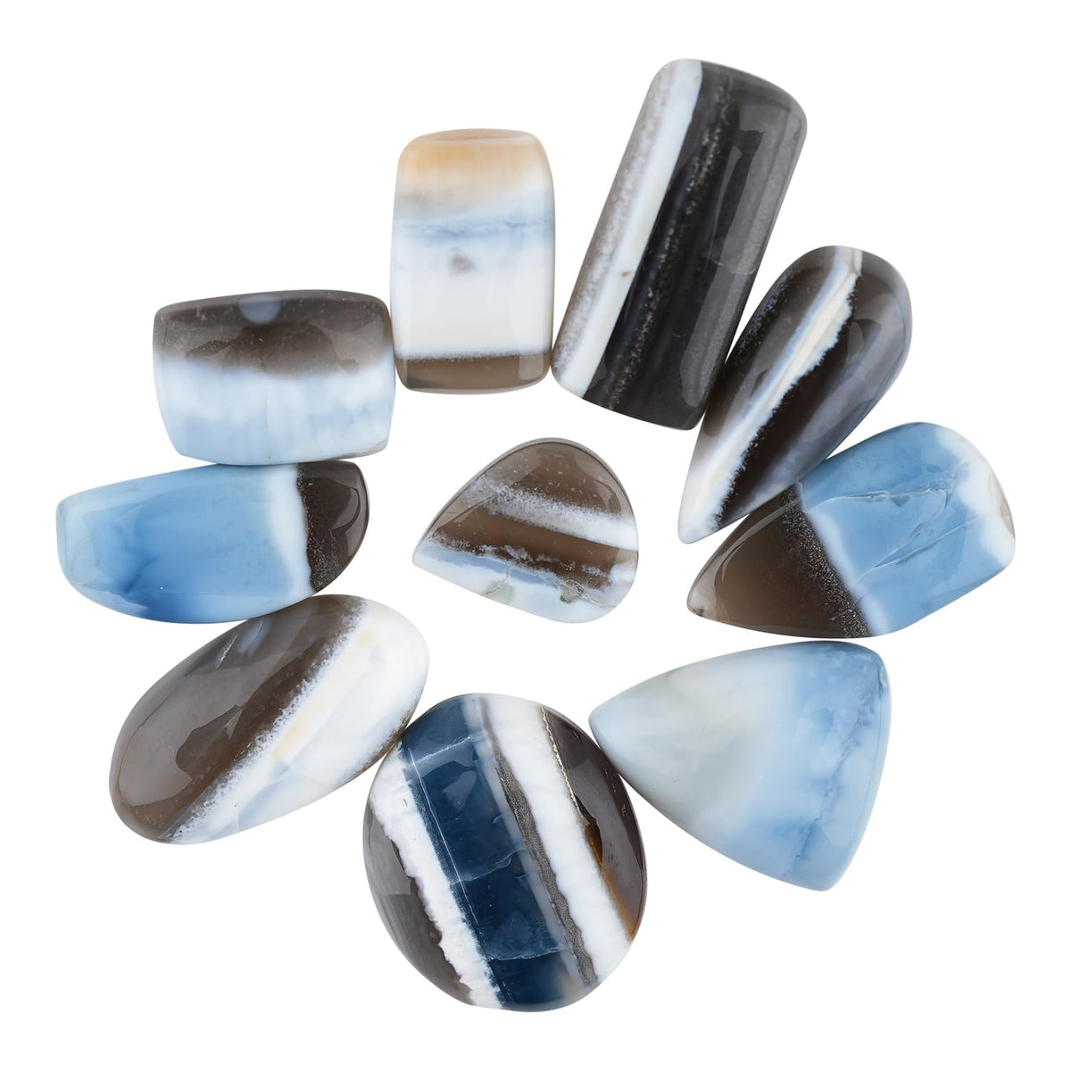 ColouredRocks (10pcs. BANDED BLUE OPAL, Mix Shape, Natural Cabochon Crystals, Loose Gemstone, Wholesale Polished Supply, Jewelry Making, DIY Craft, Gem Collection (16-22mm free size)