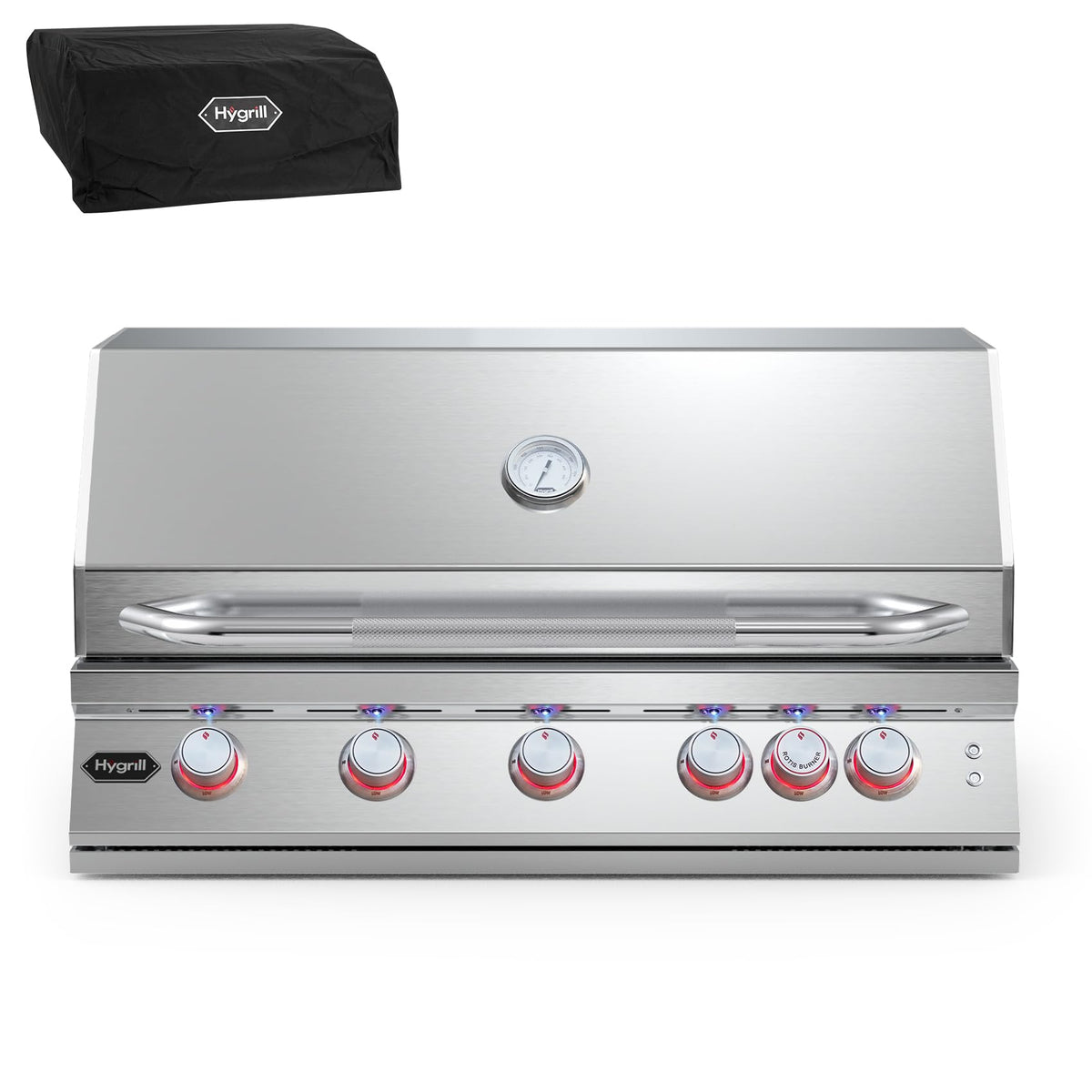 Hygrill Premium XTR 40-Inch Built In Grill, Stainless Steel 5-Burner Grill Head for Outdoor Kitchen with Rear Infrared Burner and LED Lights, Natural Gas