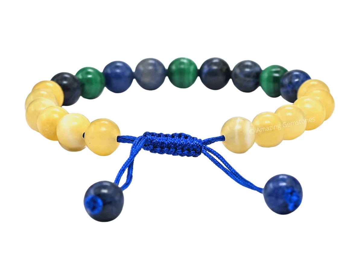 Amazing Gemstone Diabetic Support Bracelet - Yellow Calcite Sodalite Malachite Bracelet Set for Men Women Healing Calming Anxiety Stress Relief Gifts Pulseras Para Hombres Mujer Stocking Stuffers