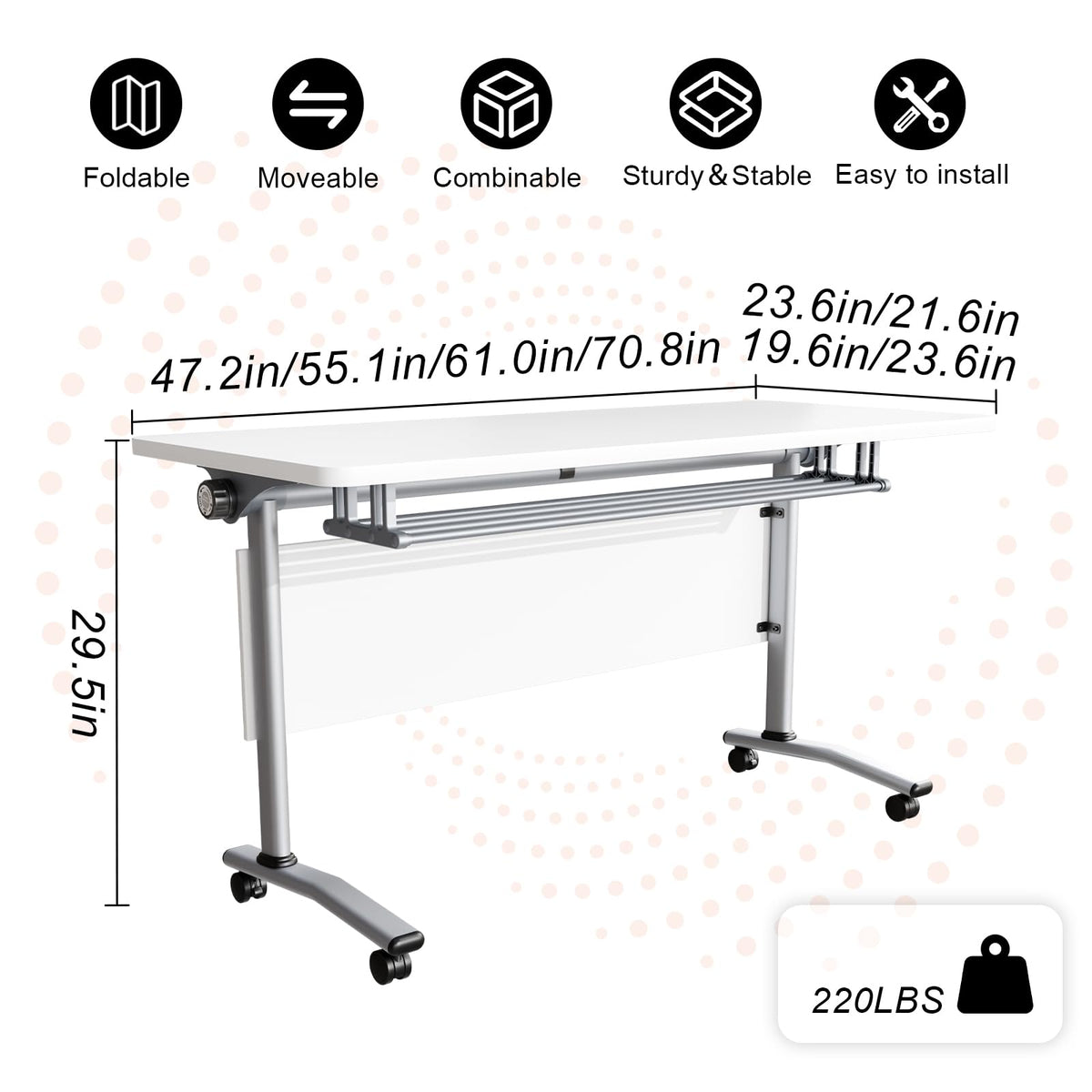 JFazzruit Conference Room Table with Wheels, Modular Flip-Top Folding Conference Tables for Training Rooms Classrooms Seminars Mobile Conference Table for Meeting Room Business (Silver 6P140)