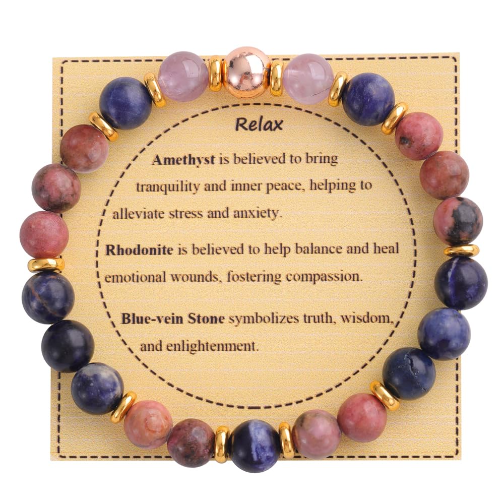 KSQS Healing Stone Bead Bracelet for Women, Natural Gemstones Balance Protection Bracelet, Spiritual Crystal Beads Bracelet Anxiety Relief with Meaning Card(#51)