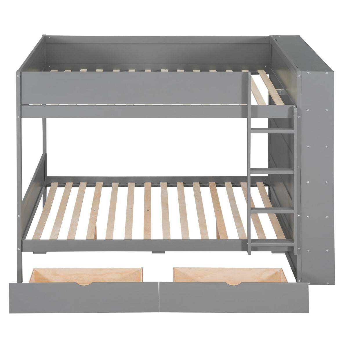Merax Full Over Full Bunk Bed with 2 Drawers and Multi-Layer Cabinet, Gray