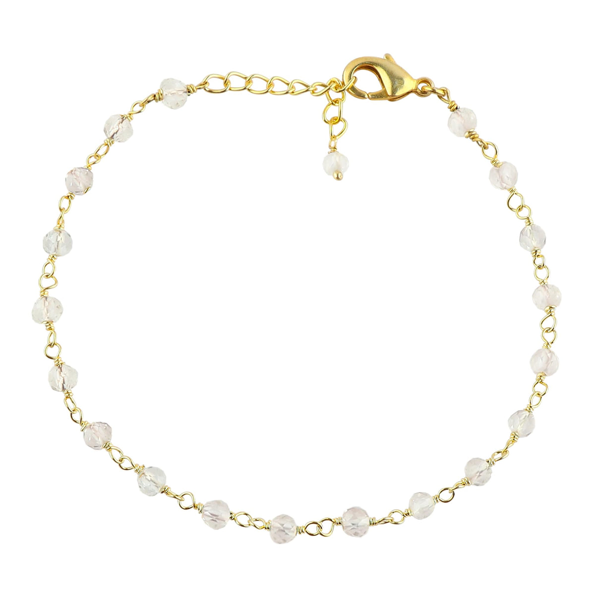 CRYSTALINES Natural White Topaz Gemstone Rosary Bracelet, 14K Gold Plated, Handmade Women Jewelry, Healing Crystals & Beads, Adjustable Chain 8inch, Gift for Her