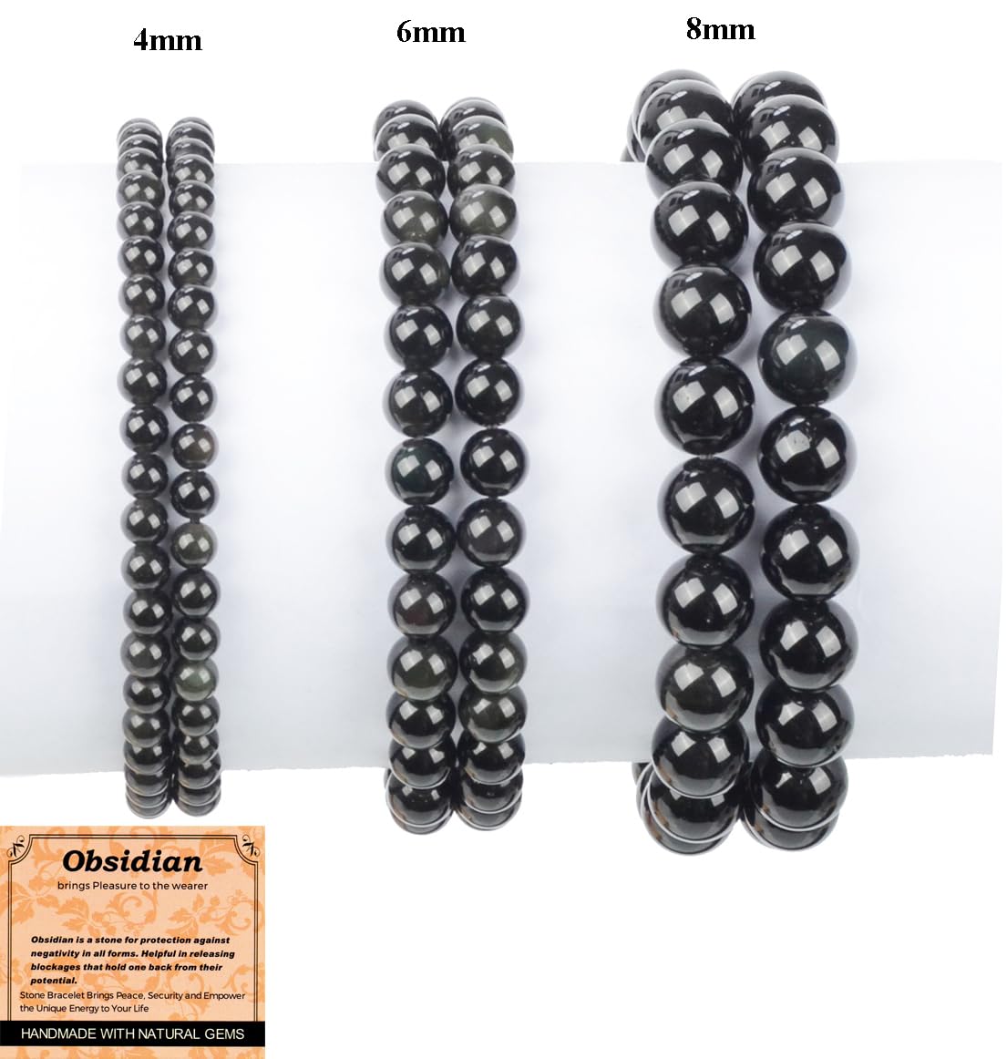 MASSIVE BEADS Black Obsidian - Stone of Pleasure - Handmade Yoga Stretch Elastic Bracelet Natural Stone Crystal Healing Power Energy Gifts for Unisex Adult 4mm