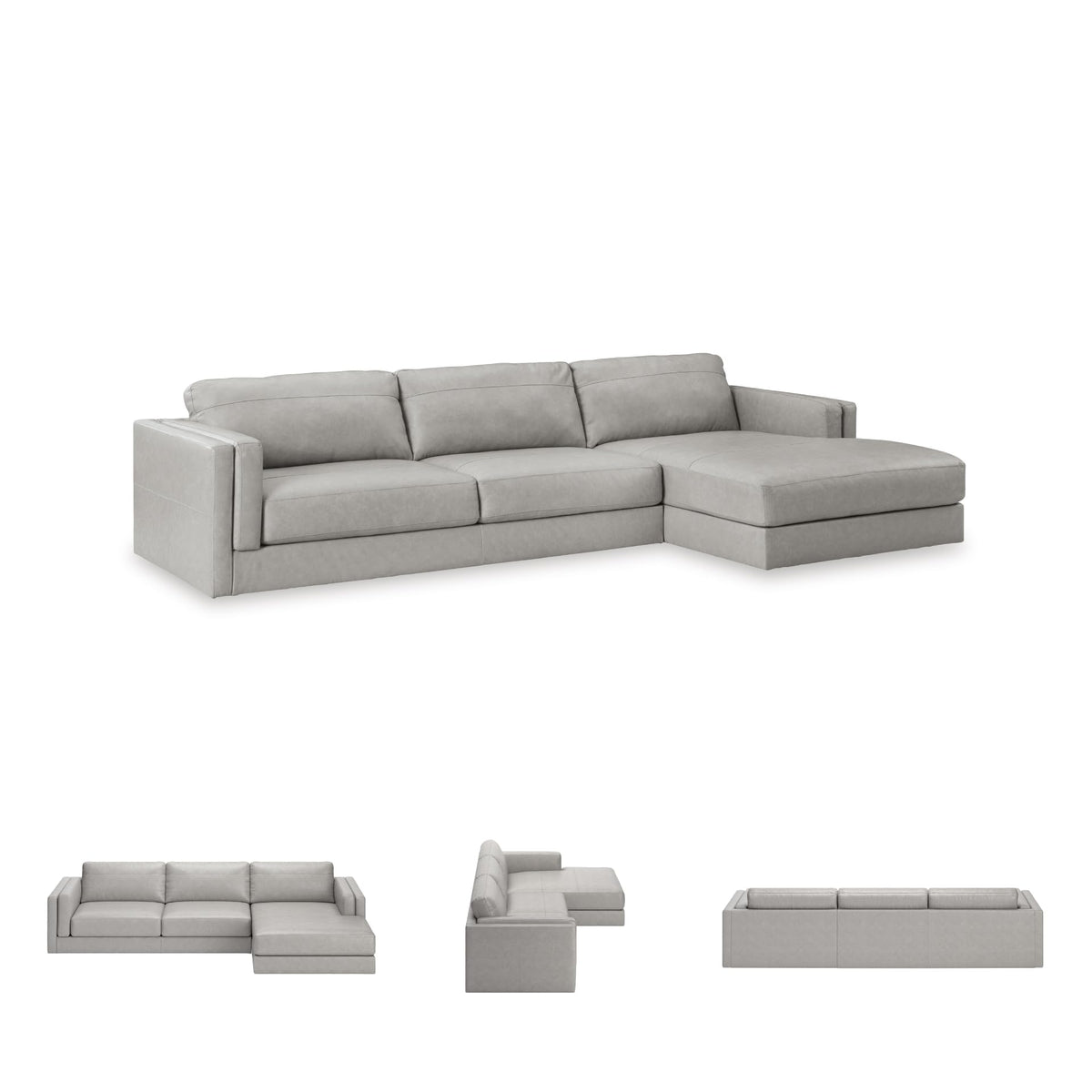 Signature Design by Ashley Amiata Modern L-Shaped Leather Match 2-Piece Sectional with Chaise, Light Gray