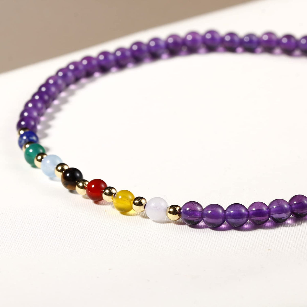 Jewever 7 Chakra Ankle Bracelets for Women Beach Foot Healing Crystals Lava Rock Essential Oils Diffuser Worry Stone Energy Balancing Meditation Yoga gifts (Amethyst)
