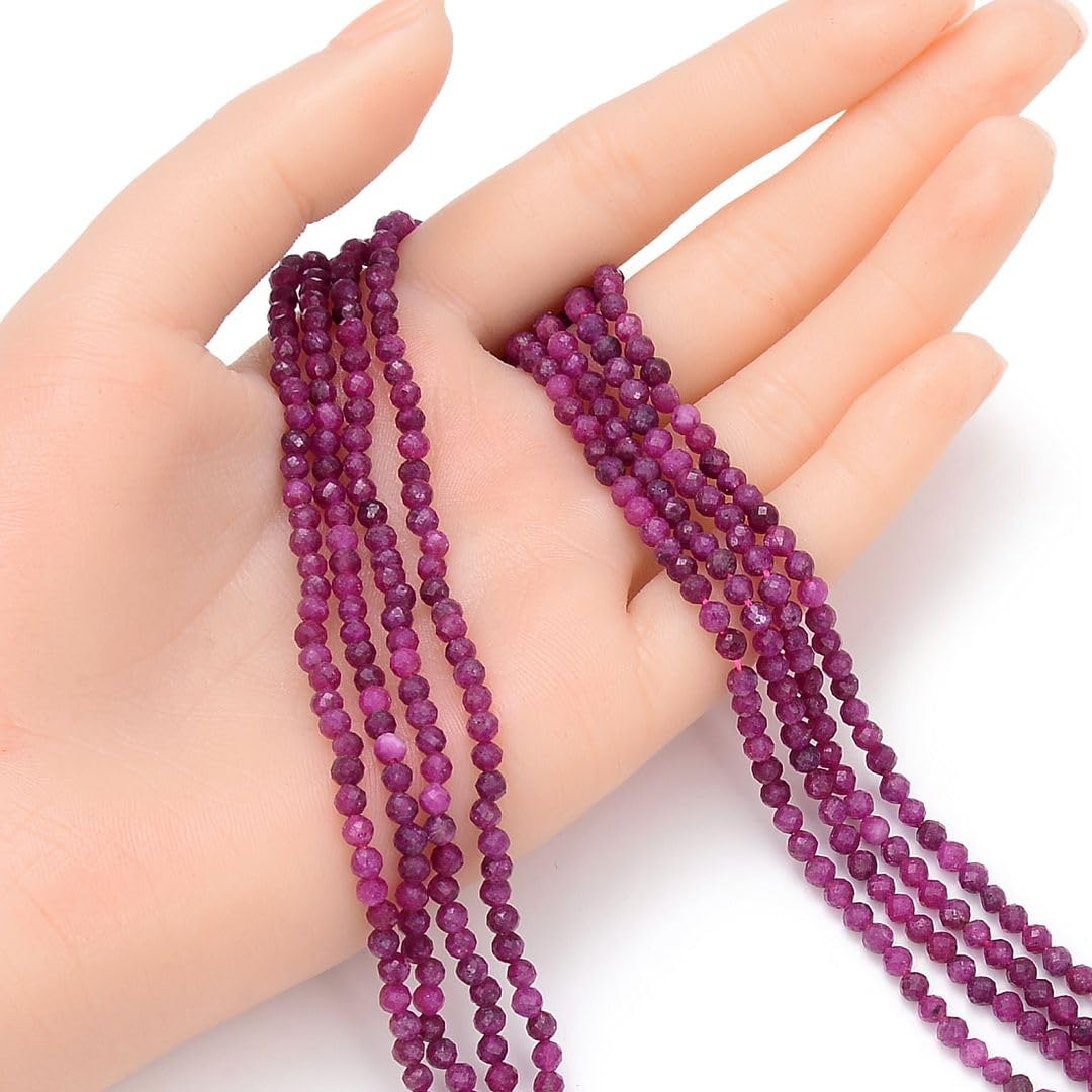 Adabele 30 Inch Natural Red Ruby Healing Gemstone 3mm (0.12 Inch) Tiny Small Faceted Round Loose Beads Stone Spacer (210-230pcs Total) for Craft Jewelry Making GK3-18