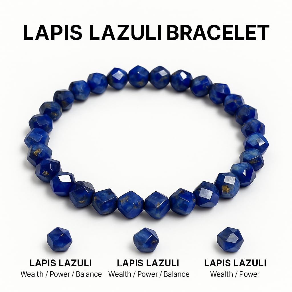 Lapis Lazuli Healing Bracelet – Real Crystal Beads for Stress Relief, Meditation & Chakra Balance – Natural Gemstone Jewelry Gift for Women & Men, Adjustable with Gift Box (Faceted Round)