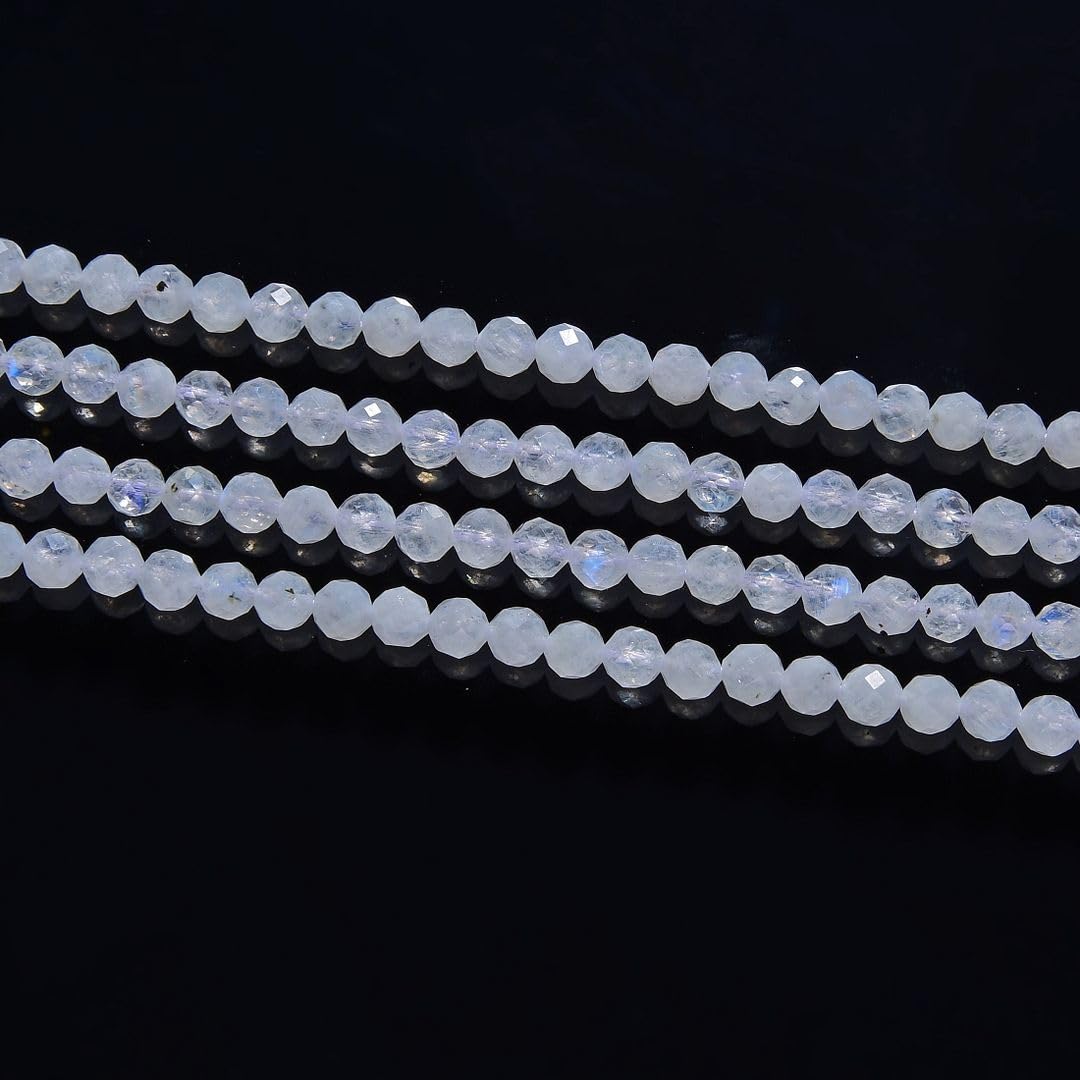Adabele 15 Inch Natural Blue Flash Moonstone Healing Gemstone 3mm (0.12 Inch) Tiny Small Faceted Round Loose Beads Stone Spacer (110-120pcs) for Craft Jewelry Making GK3-7