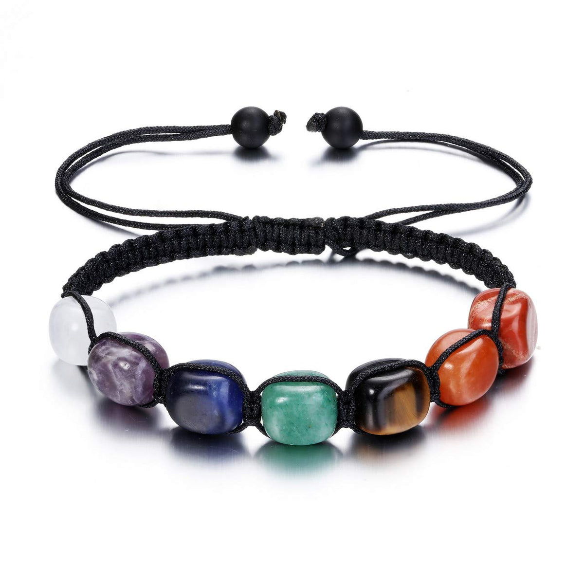 Jovivi 7 Chakra Reiki Healing Crystal Stretch Bracelet Natural Gemstone Energy Balancing Yoga Beads Bracelet Braided Rope for Women Men