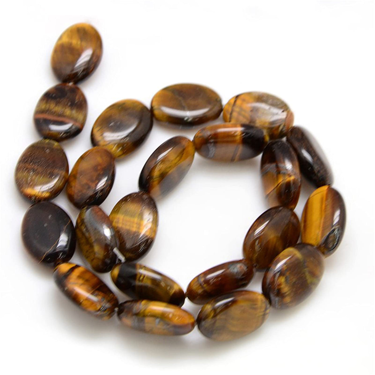 Fashewelry 18pcs Natural Tiger Eye Gemstone Beads Flat Oval Healing Crystal Loose Stone Beads 18x13mm for Jewelry Necklace Bracelet Earring Craft, 15.74 Inch