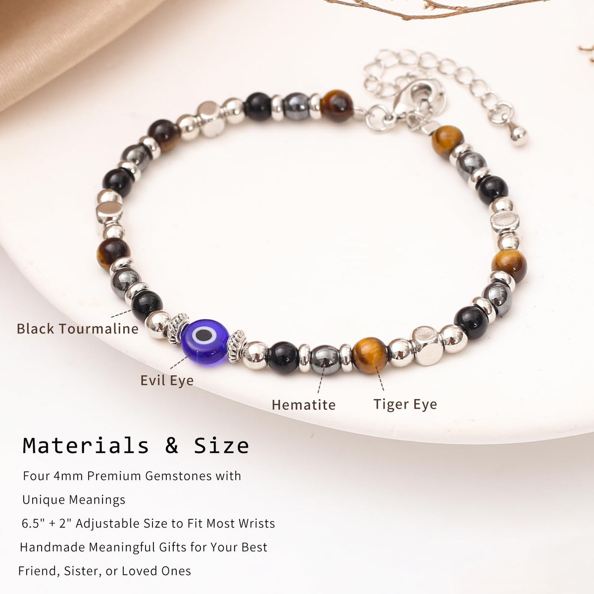 MTJAHPS Protection Bracelet, empath protection, black obsidian Crystals and Healing Stones Bracelet for Women ，Luck ，Anxiety and Stress Clam Bracelet (Evil Eye Triple Threat Protection)