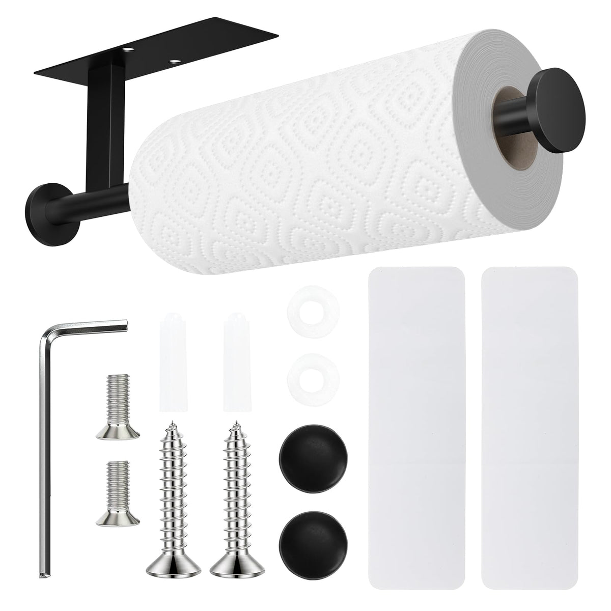 FISHCLOUD Paper Towel Holder Wall Mount - Self Adhesive No Drill or Drilling, SUS304 Stainless Steel - Kitchen, Bathroom, Sink, Pantry, Fridge(Black)
