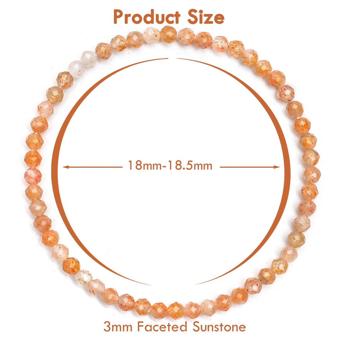 BONNY BOXX Natural Genuine Gemstone Faceted Round Beads Bracelets, 3mm Adjustable Stretchy Tiny Faceted Sunstone Bracelet, Healing Crystal Reiki Chakra Dainty Jewelry Fashion Gifts