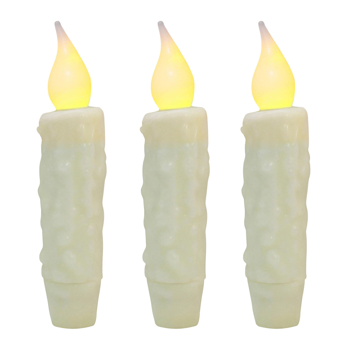 CVHOMEDECO. Real Wax Hand Dipped Battery Operated LED Timer Taper Candles Country Primitive Flameless Lights Décor, 4-3/4 Inch, Ivory, 3 PCS in a Package