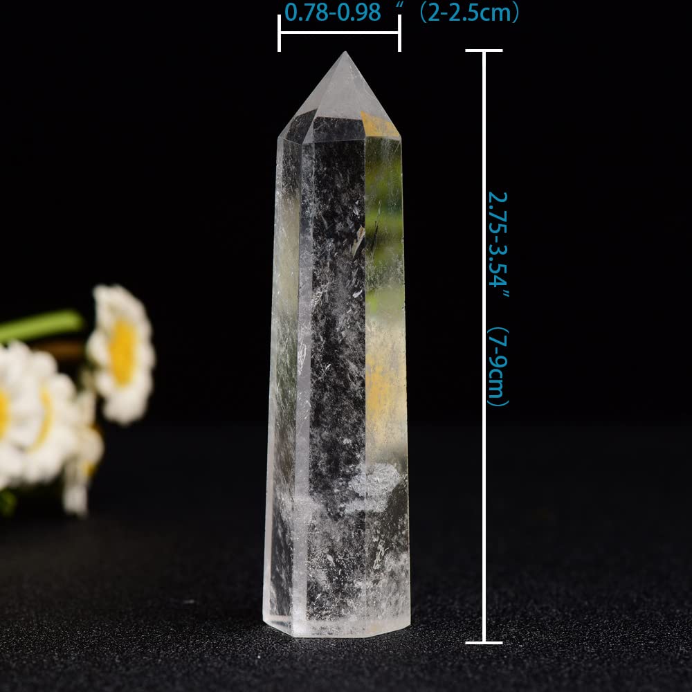 WUYOUSHI 1PCS Clear Quartz Natural Crystal Tower 2.75-3.54" Healing Crystal Wand 6 Faceted Chakra Reiki Meditation Therapy