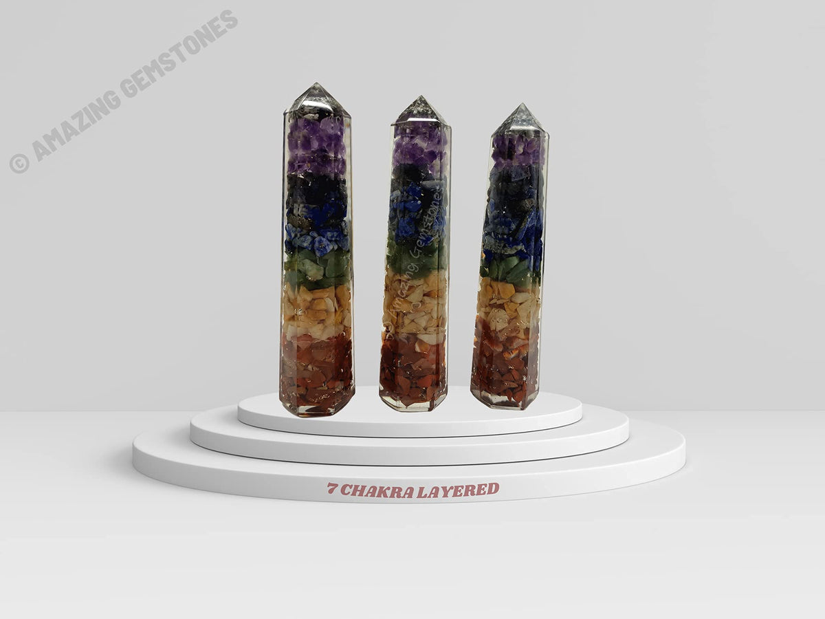 Amazing Gemstone Seven Chakra Crystal Orgone Towers ~ Natural Healing Crystal Point Obelisk for Reiki Healing and Crystal Grid (4.5 to 5 Inch, Pack of 1)