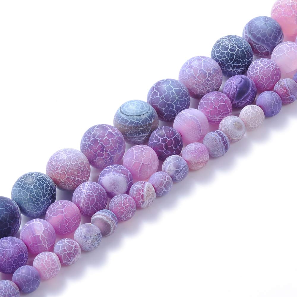 10mm Natural Purple Frosted Agate Gemstone Round Loose Beads Crystal Stone Bracelet Necklace Accessories Crafts for Jewelry Making DIY,1 Strand 15"