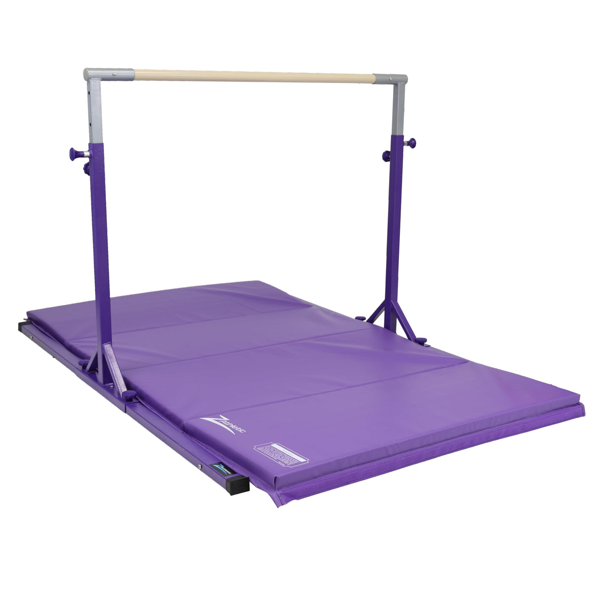 Z Athletic Flyaway Duo Adjustable Horizontal Bar and 4 Ft x 6 Ft Gymnastics Mat, Purple