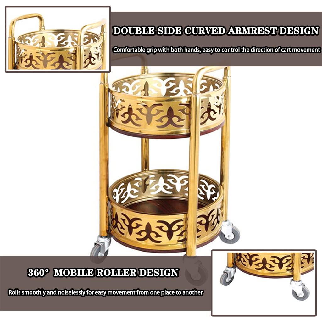 Bar Cart with Wheels High-end Restaurant Luxury Style Serving Cart, Portable Mobile Double Armrest Drink Cart, Banquet Service Equipment (Color : Gold, Size : 80 * 40cm)