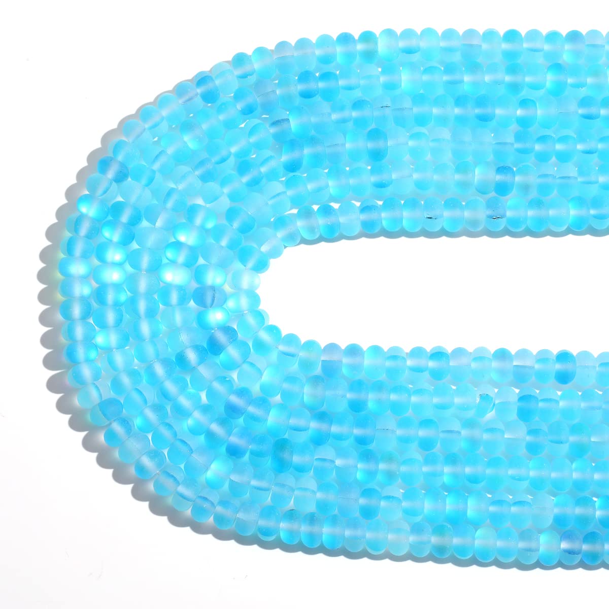 4×6mm Lake Blue Matte Aurora Crystal Glass Beads Loose Rondelle Disc Beads Frosted Moonstone for Jewelry Making