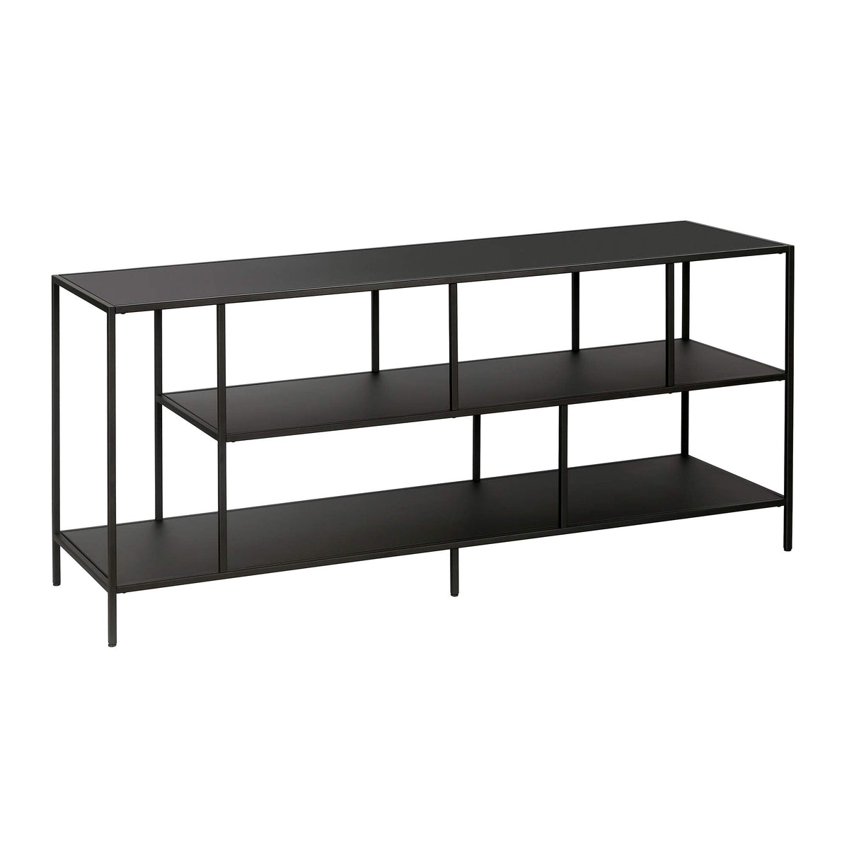Henn&Hart TV Stand for TVs up to 60" with Metal Top and 2 Open Display Metal Shelves for Living Room, Family Room, or Office, Black