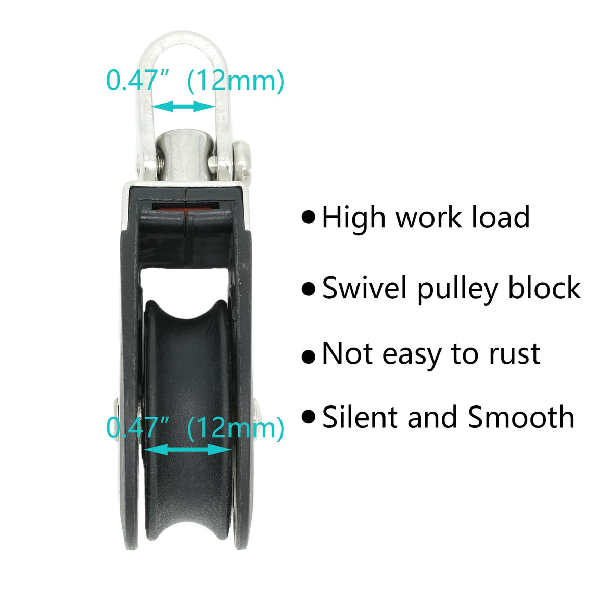 LEQMG High Load Marine Stainless Steel Nylon Block Single Pulley,Smooth Silent Bearing,Rope Runner Boat Accessories(2 Pcs)