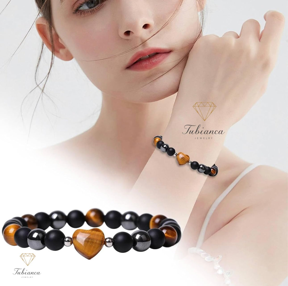 TUBIANCA Triple Protection Bracelet – Tiger Eye, Hematite & Black Onyx Crystal for Energy Shield, Confidence, Grounding & Spiritual Balance – Handmade Unisex Healing Jewelry