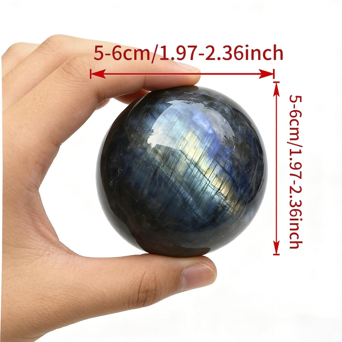 AierCrystal Natural Stone Crystal Sphere Feng Shui Home Decoration Ball Positive Energy Scrying Orb for Meditation Tool for Spiritual Space Purification Globe Diameter 5-6cm Labradorite Sphere